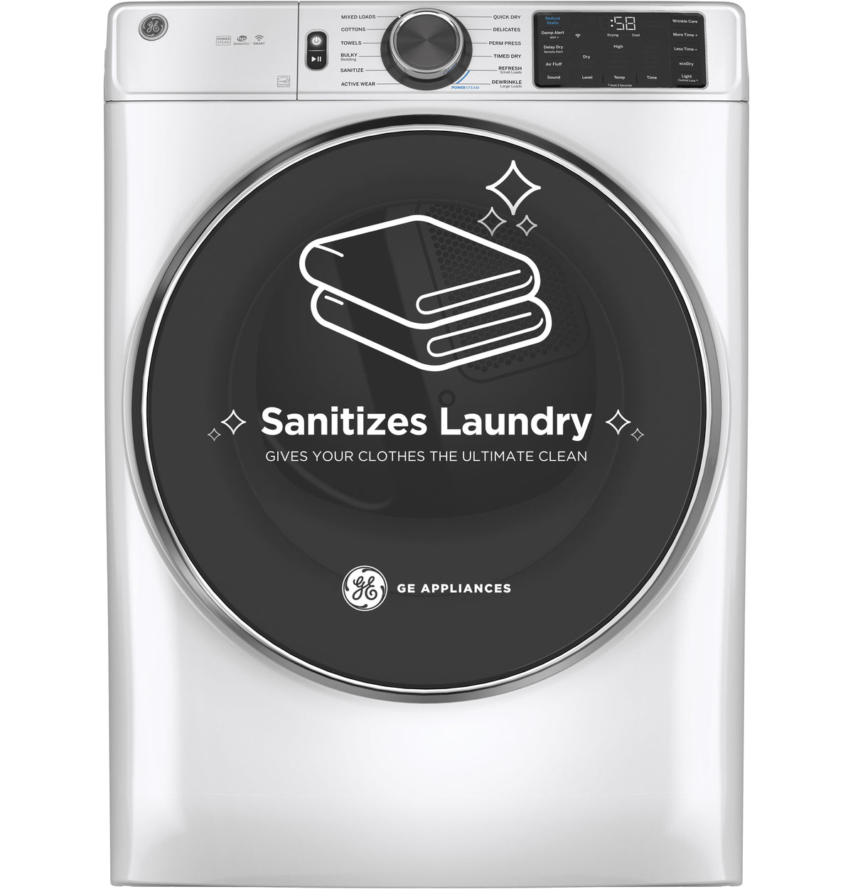 GE 7.8 cu. ft. Capacity Smart Front Load Electric Dryer with Steam and Sanitize Cycle (GFD65ESSVWW)