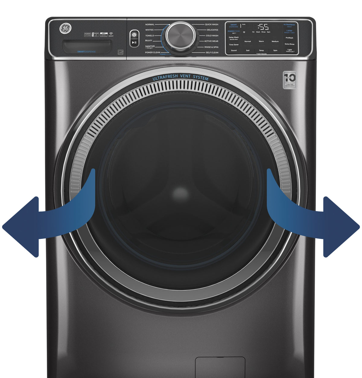 GE 5.0 cu. ft. Capacity Smart Front Load Steam Washer with SmartDispense UltraFresh Vent System with OdorBlock and Steam (GFW655SSVWW)
