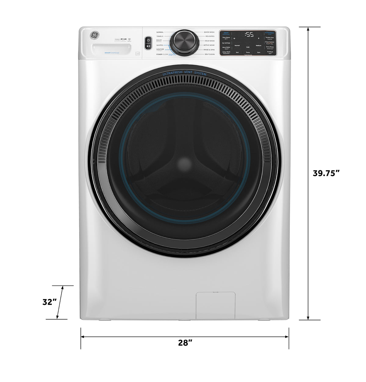 GE 5.0 cu. ft. Capacity Smart Front Load Steam Washer with SmartDispense UltraFresh Vent System with OdorBlock and Steam (GFW655SSVWW)