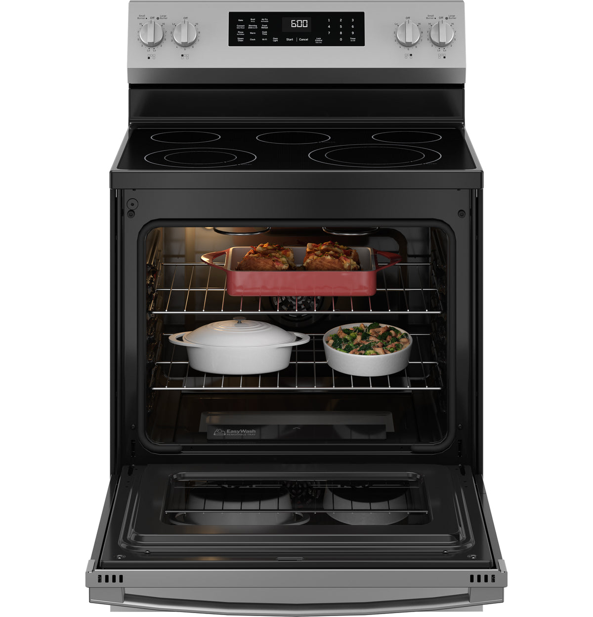 GE 30" Free-Standing Electric Convection Range with No Preheat Air Fry and EasyWash Oven Tray (GRF600AVSS)