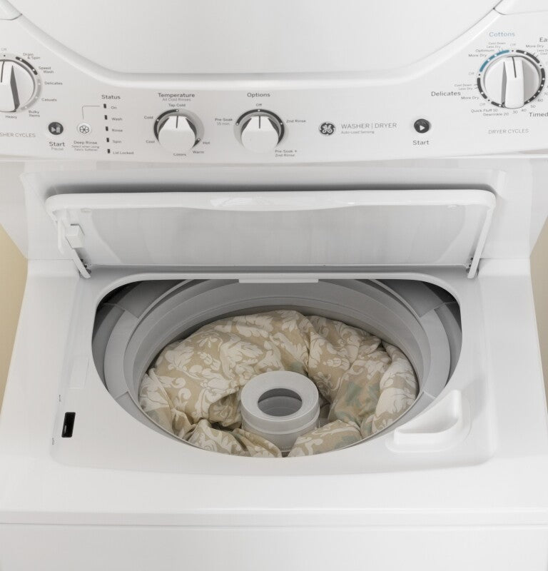 GE Unitized Spacemaker 2.3 cu. ft. Capacity Washer with Stainless Steel Basket and 4.4 cu. ft. Capacity Electric Dryer (GUD24ESSMWW) Specialty Laundry