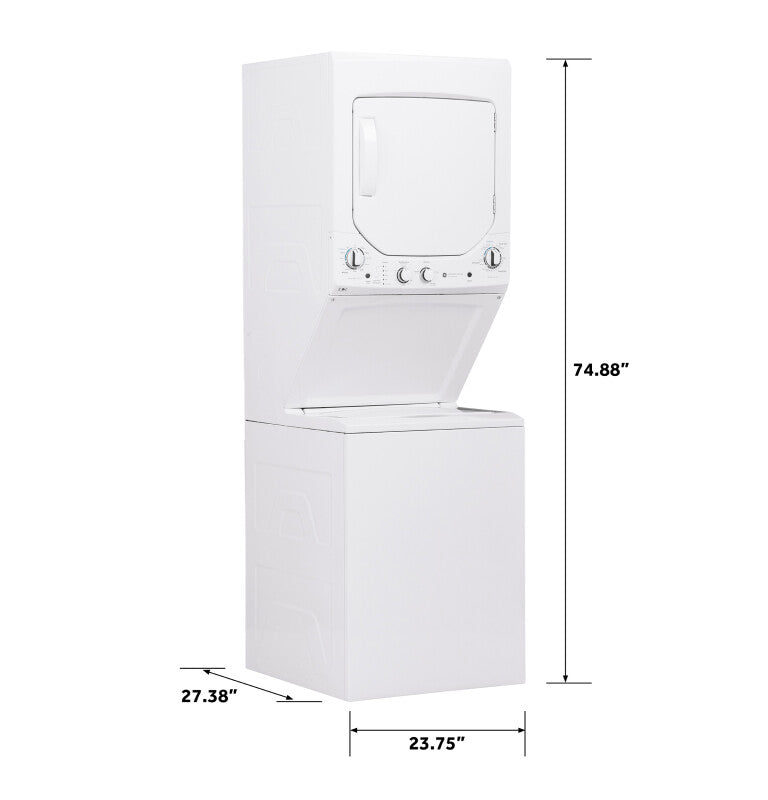 GE Unitized Spacemaker 2.3 cu. ft. Capacity Washer with Stainless Steel Basket and 4.4 cu. ft. Capacity Electric Dryer (GUD24ESSMWW) Specialty Laundry