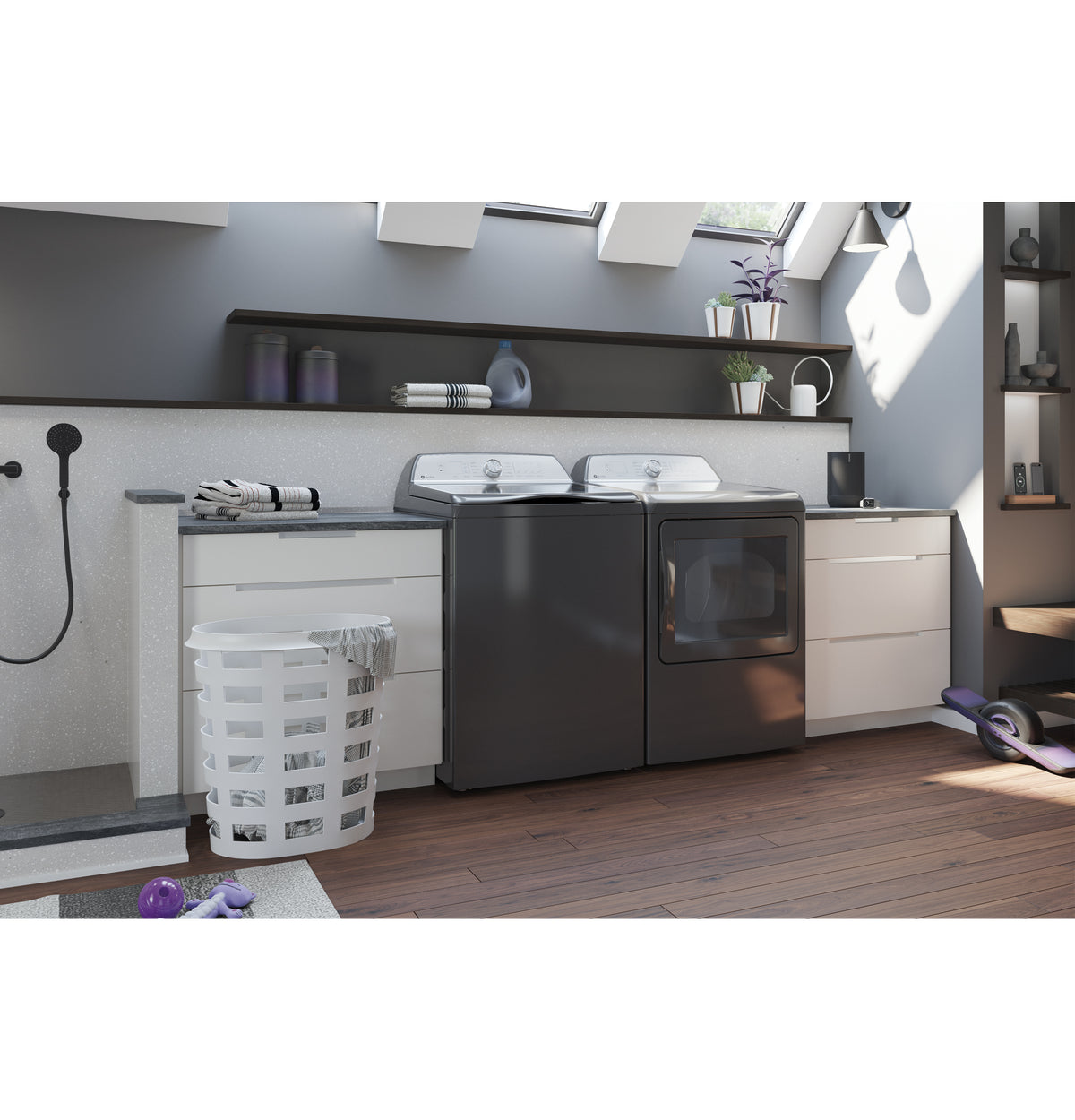 GE Profile 4.9 cu. ft. Capacity Washer with Smarter Wash Technology and FlexDispense (PTW605BPRDG)