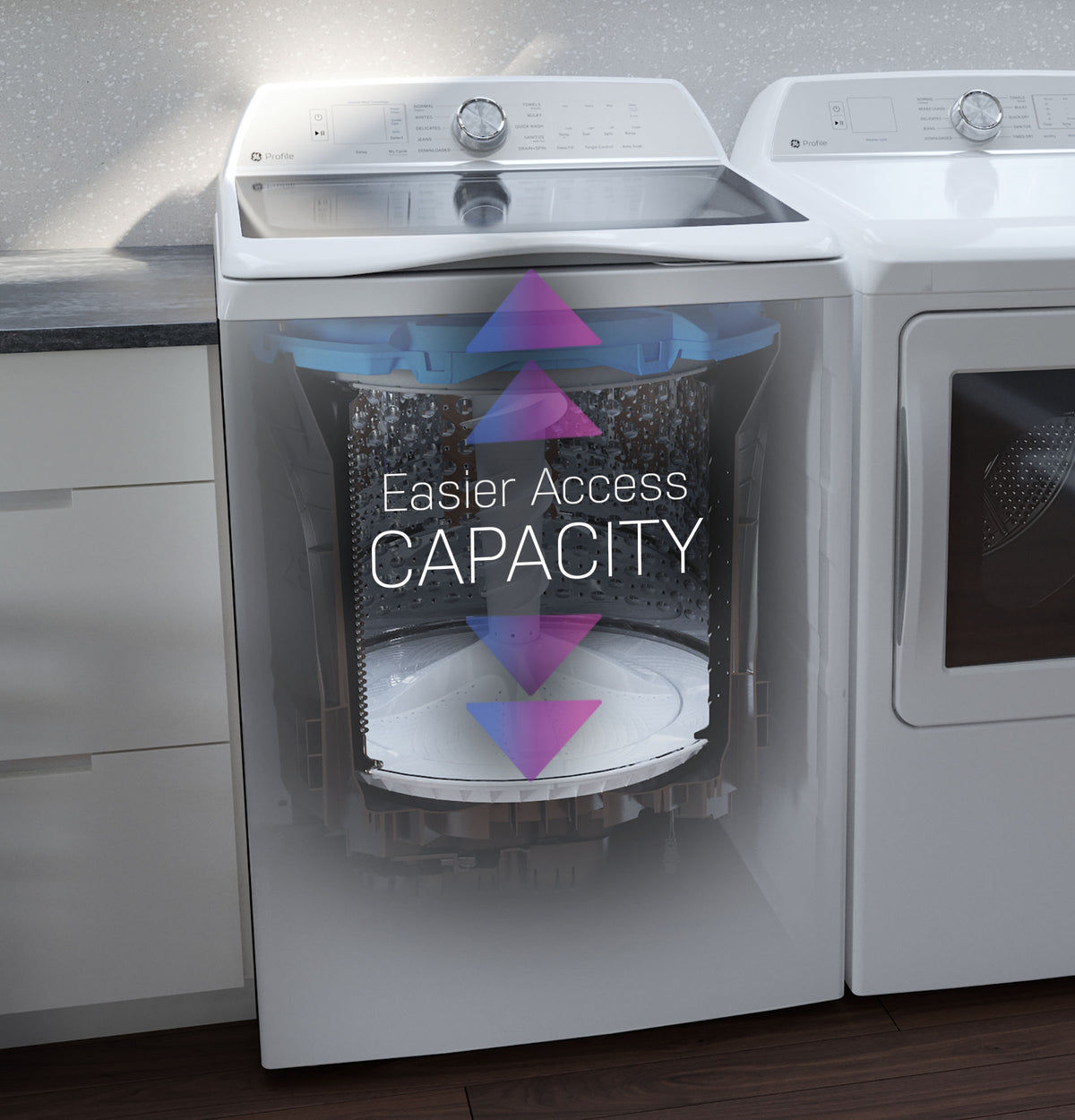 GE Profile 5.4 cu. ft. Capacity Washer with Smarter Wash Technology and FlexDispense (PTW700BSTWS)