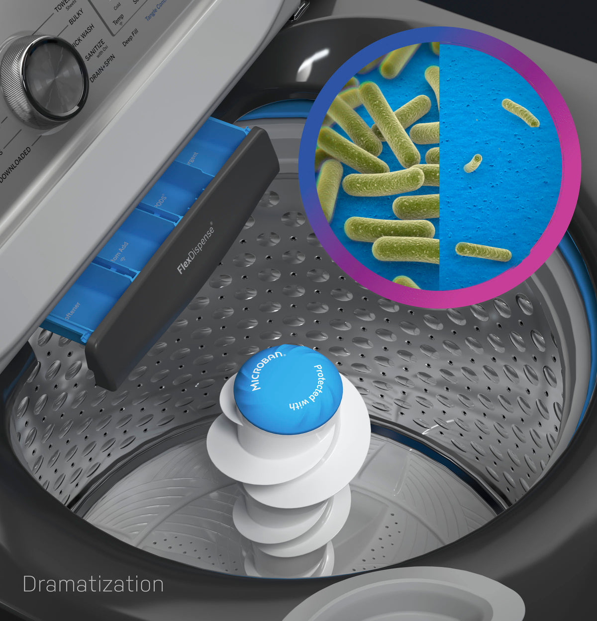 GE Profile 5.3 cu. ft. Capacity Washer with Smarter Wash Technology and FlexDispense (PTW705BSTWS)