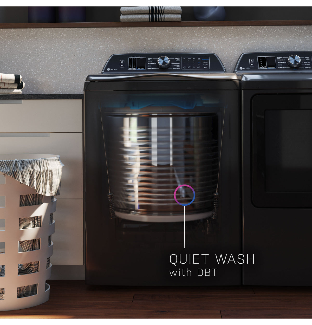 GE Profile 5.3 cu. ft. Capacity Washer with Smarter Wash Technology and FlexDispense (PTW705BSTWS)
