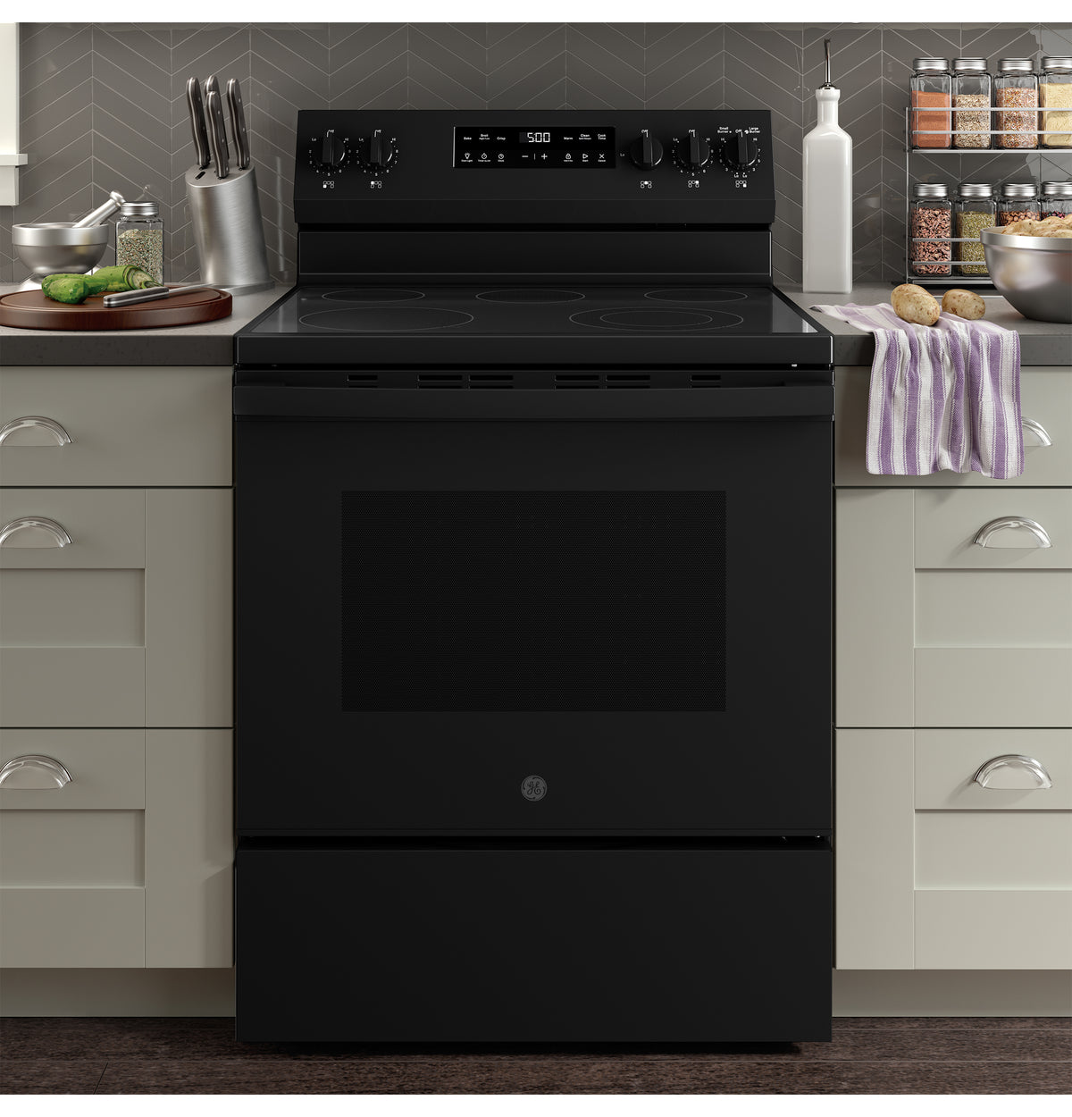 GE 30" Free-Standing Electric Range with Crisp Mode (GRF500PVBB)