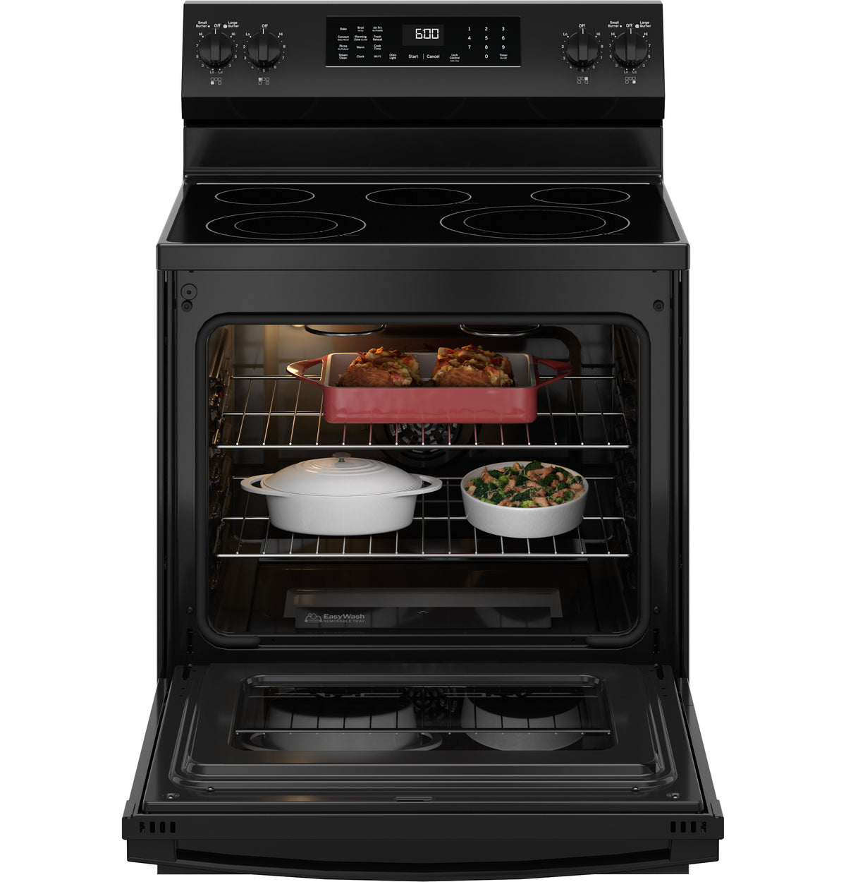 GE 30" Free-Standing Electric Convection Range with No Preheat Air Fry and EasyWash Oven Tray (GRF600AVBB)