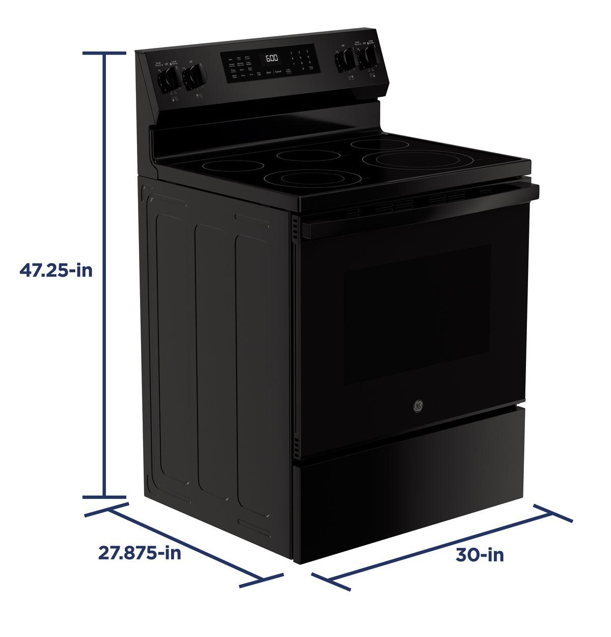 GE 30" Free-Standing Electric Convection Range with No Preheat Air Fry and EasyWash Oven Tray (GRF600AVBB)