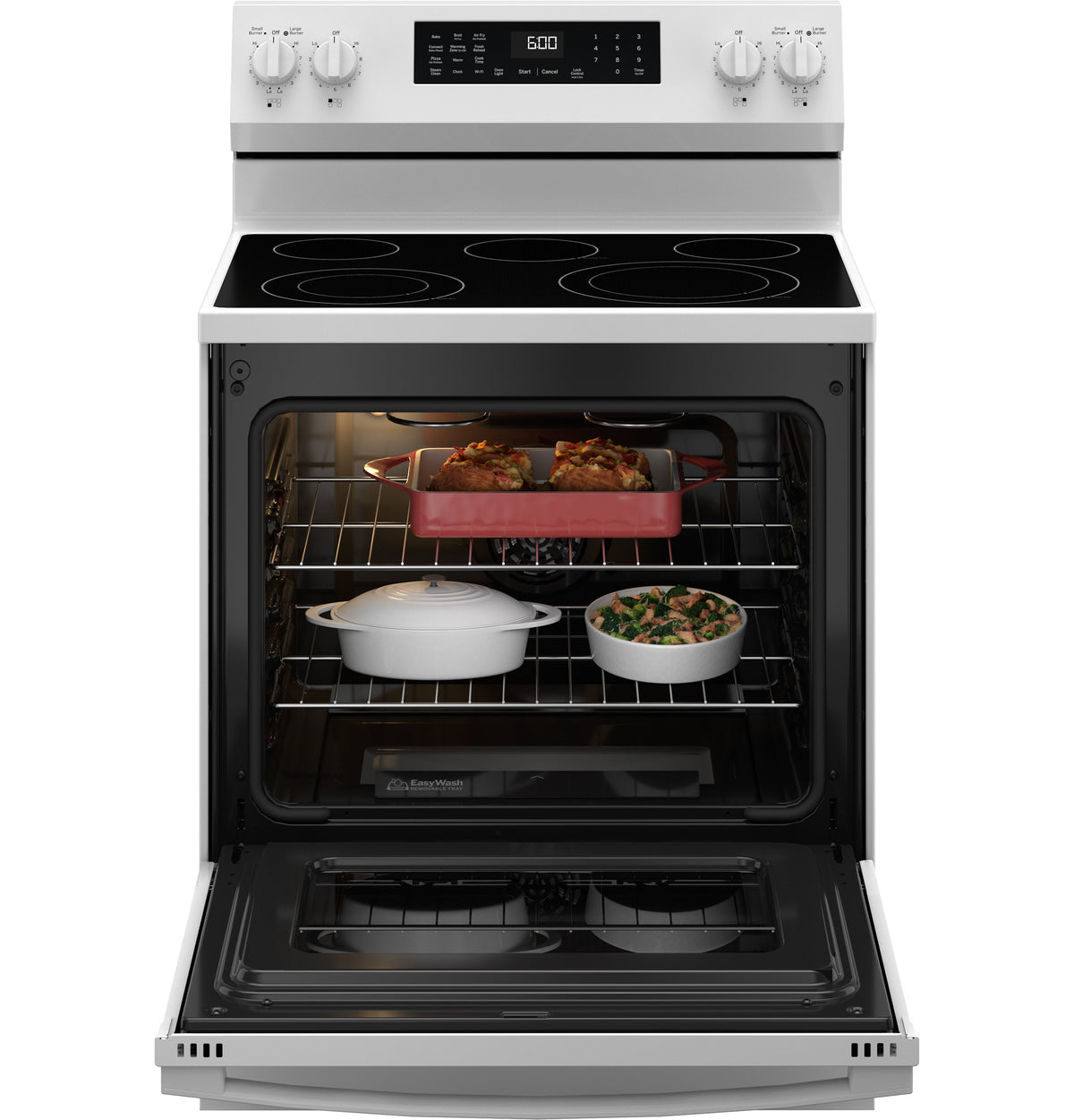 GE 30" Free-Standing Electric Convection Range with No Preheat Air Fry and EasyWash Oven Tray (GRF600AVWW)