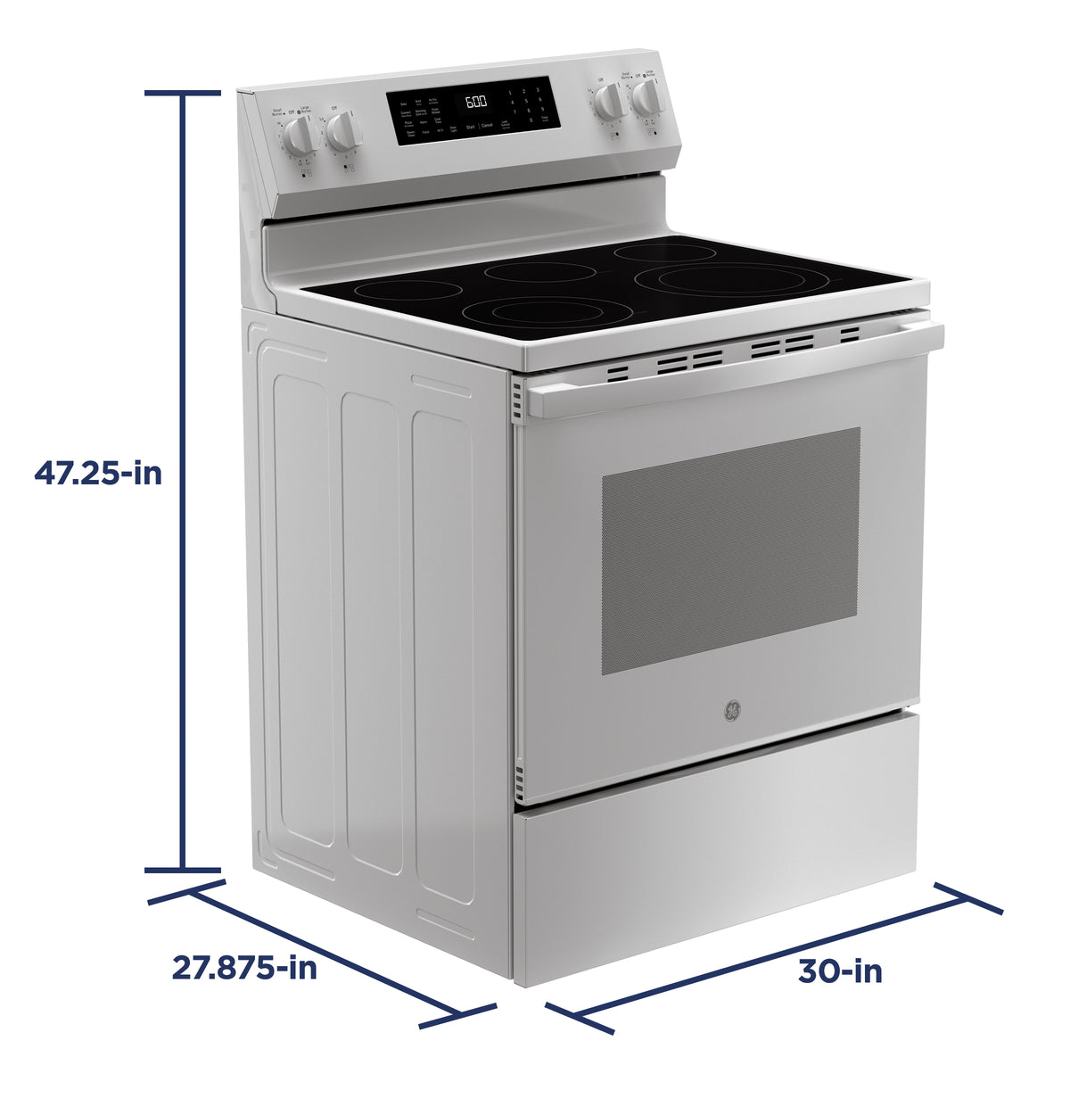 GE 30" Free-Standing Electric Convection Range with No Preheat Air Fry and EasyWash Oven Tray (GRF600AVWW)
