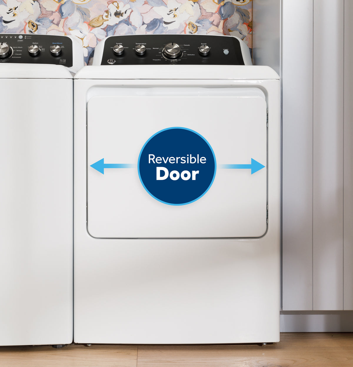 GE 7.2 cu. ft. Capacity Electric Dryer with Up To 120 ft. Venting and Reversible Door (GTD38EASWWS)