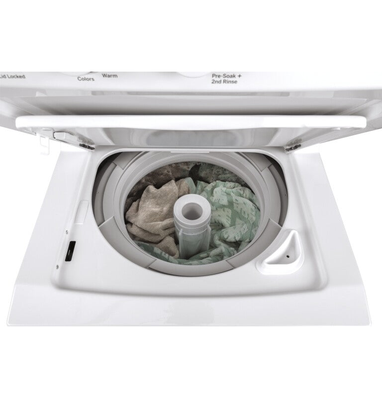GE Unitized Spacemaker 2.3 cu. ft. Capacity Washer with Stainless Steel Basket and 4.4 cu. ft. Capacity Electric Dryer (GUD24ESSMWW) Specialty Laundry