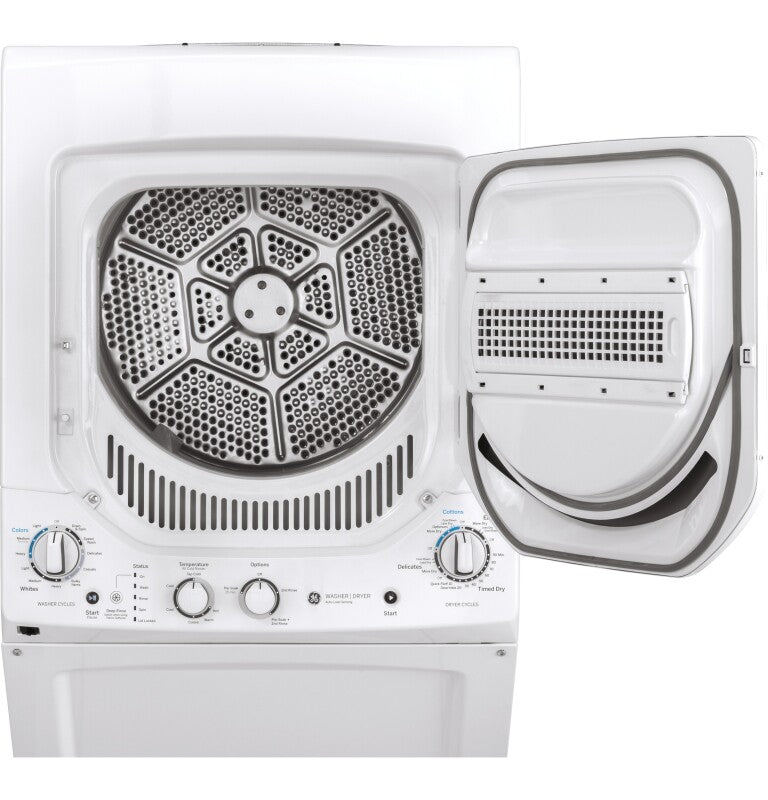 GE Unitized Spacemaker 2.3 cu. ft. Capacity Washer with Stainless Steel Basket and 4.4 cu. ft. Capacity Electric Dryer (GUD24ESSMWW) Specialty Laundry