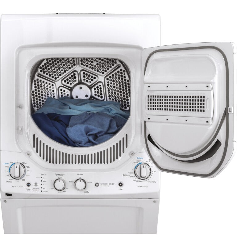 GE Unitized Spacemaker 2.3 cu. ft. Capacity Washer with Stainless Steel Basket and 4.4 cu. ft. Capacity Electric Dryer (GUD24ESSMWW) Specialty Laundry