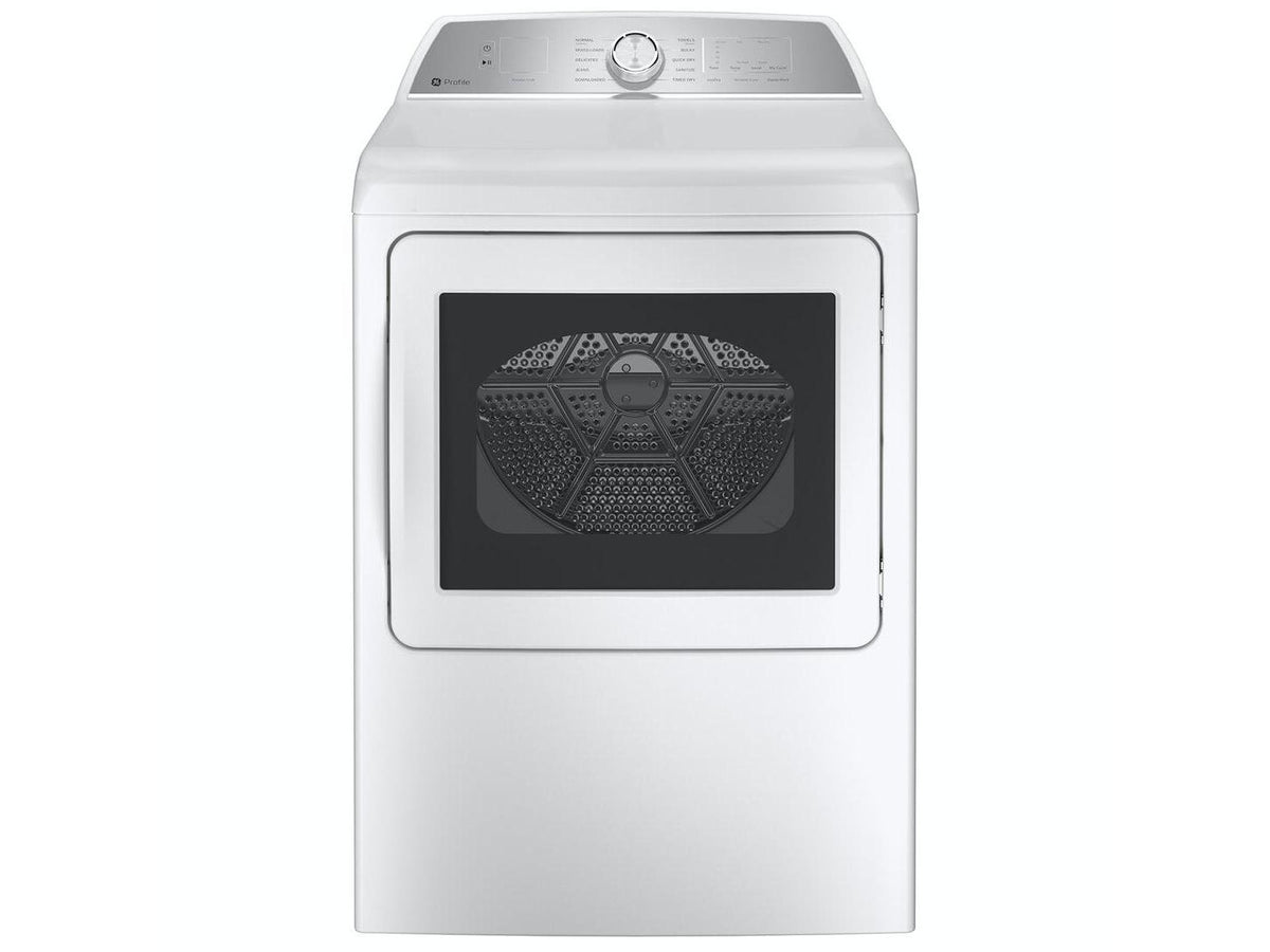 GE Profile 7.4 cu. ft. Capacity aluminized alloy drum Electric Dryer with Sanitize Cycle and Sensor Dry (PTD60EBSRWS)