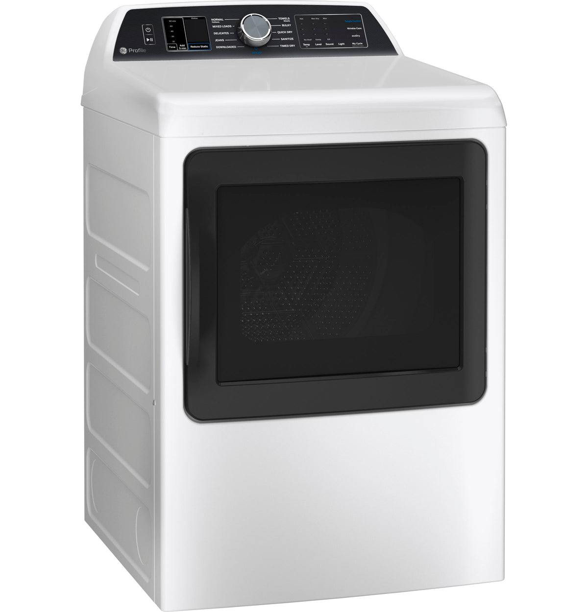 GE Profile 7.4 cu. ft. Capacity Smart aluminized alloy drum Electric Dryer with Sanitize Cycle and Sensor Dry (PTD70EBSTWS)