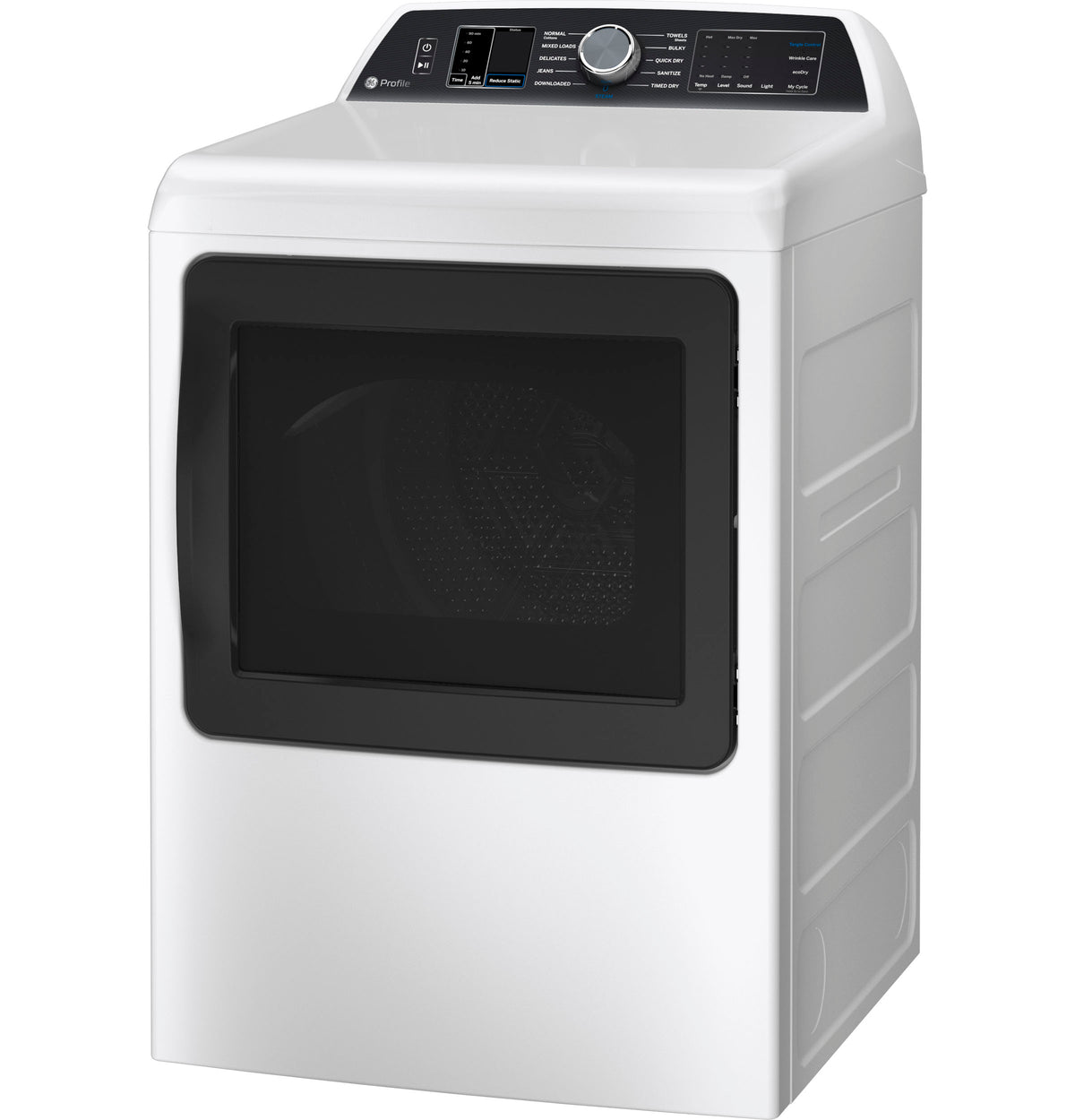 GE Profile 7.4 cu. ft. Capacity Smart aluminized alloy drum Electric Dryer with Sanitize Cycle and Sensor Dry (PTD70EBSTWS)