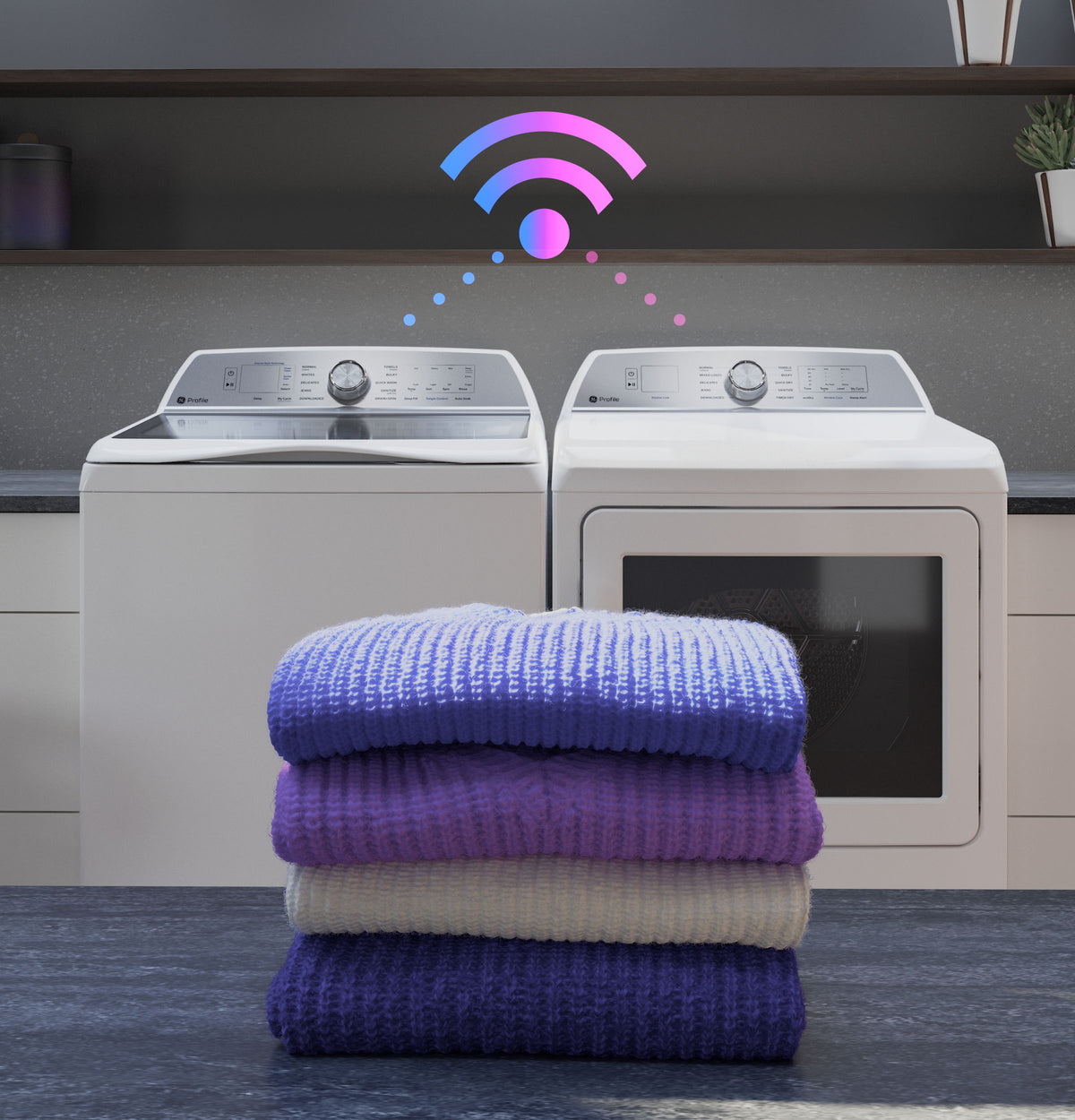 GE Profile 7.4 cu. ft. Capacity Smart aluminized alloy drum Electric Dryer with Sanitize Cycle and Sensor Dry (PTD70EBSTWS)