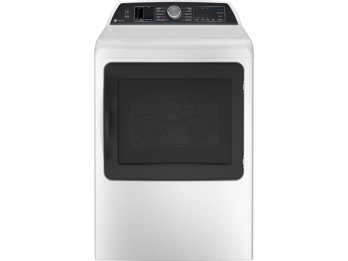 GE Profile 7.4 cu. ft. Capacity Smart aluminized alloy drum Electric Dryer with Sanitize Cycle and Sensor Dry (PTD70EBSTWS)