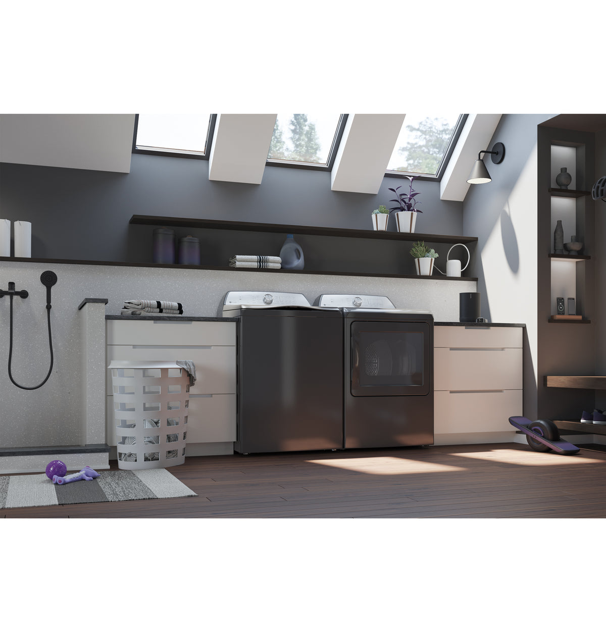 GE Profile 4.9 cu. ft. Capacity Washer with Smarter Wash Technology and FlexDispense (PTW605BPRDG)