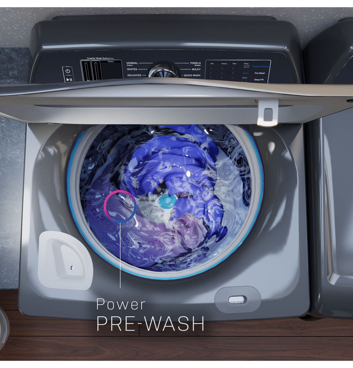 GE Profile 5.4 cu. ft. Capacity Washer with Smarter Wash Technology and FlexDispense (PTW700BSTWS)