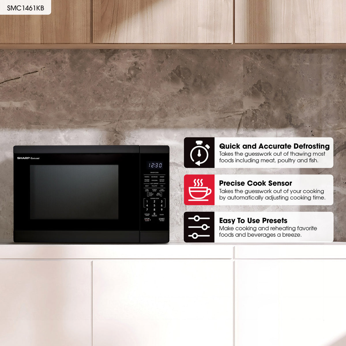 Sharp 1.4 Cu. Ft. 1100w Black Countertop Microwave Oven (SMC1461KB)