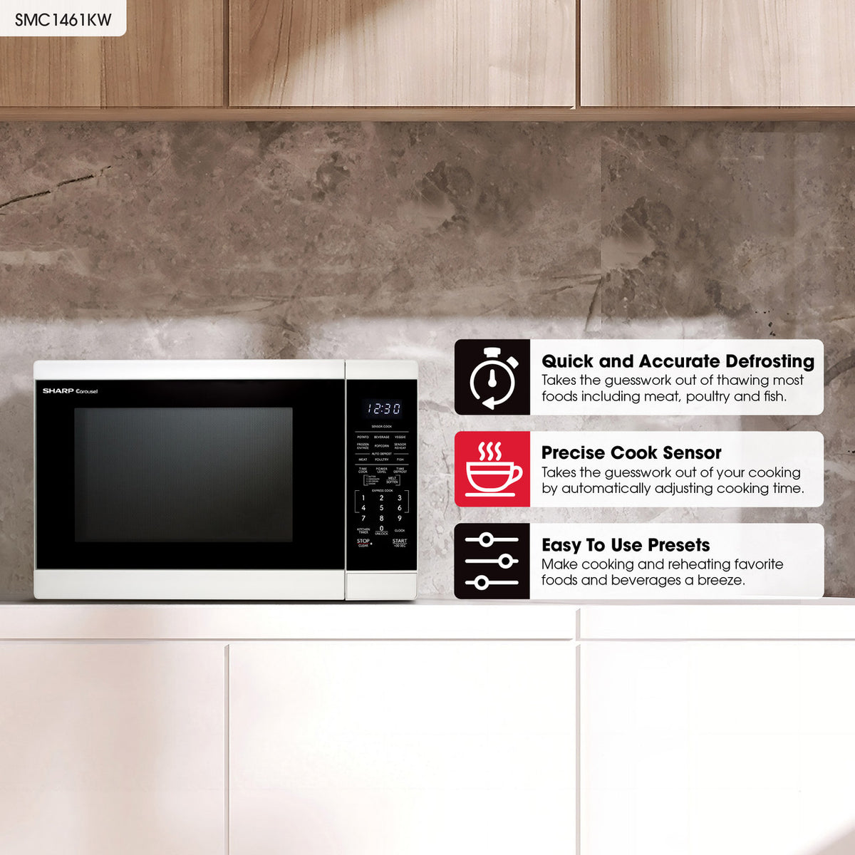 Sharp 1.4 Cu. Ft. 1100w White Countertop Microwave Oven (SMC1461KW)