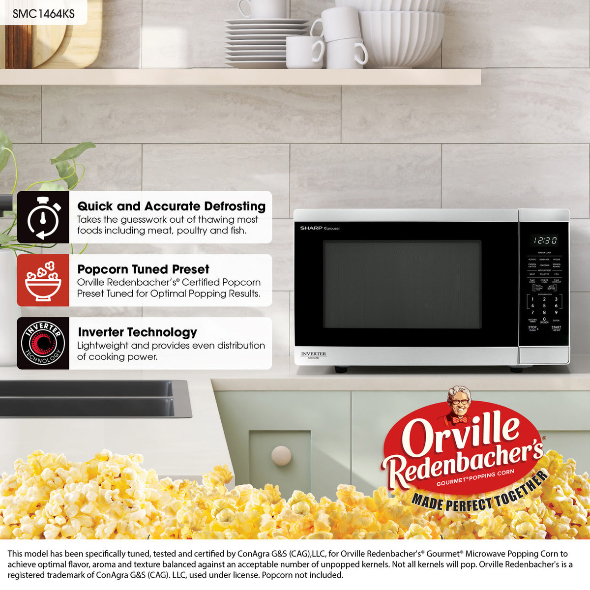 Sharp 1.4 Cu. Ft. 1100w Stainless Steel Countertop Microwave Oven With Inverter Technology (SMC1464KS)